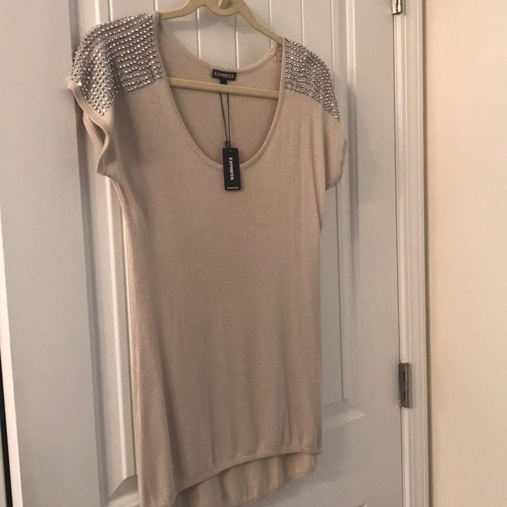 Express studded sleeve short-sleeve sweater